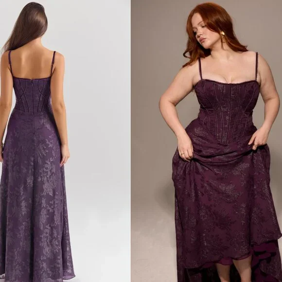 esme grape lurex chiffon maxi dress Esme Grape Lurex Chiffon Maxi Dress